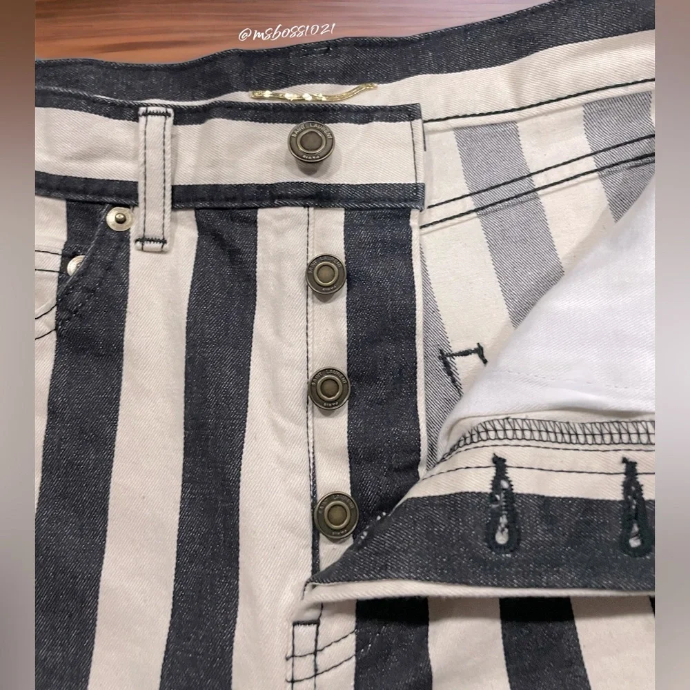 SAINT LAURENT Striped Jean Shorts in Navy/Cream/Off White NWT - Picture 6 of 11